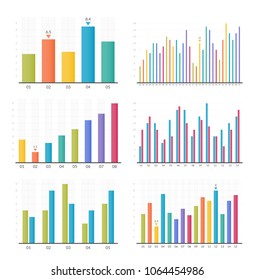 Colorful bar graphs, six different styles, vector eps10 illustration