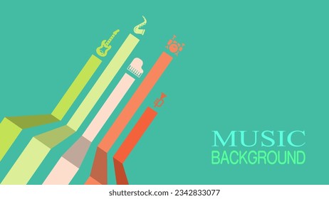 Colorful bar and intrument icon on green background, music background.