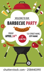 Colorful barbecue party invitation. Vector illustration.