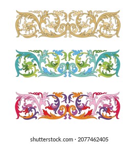 COLORFUL BAROQUE DECORATIONS WITH FLOWERS AND LEAVES IN ANCIENT ITALIAN STYLE