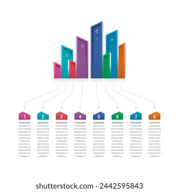 colorful bars infographic template. eight options briefing template. magazine, annual report infographic template