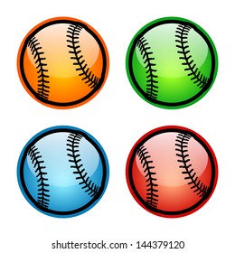Colorful Baseball Icon Set. Vector format, colors can be adjusted easily.