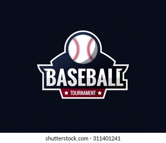 Colorful Baseball Sport Logo Label Tournament On Dark Background. Vector Abstract Illustration.