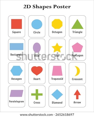 Colorful basic 2d shapes, geometric shape set. Basic 2D shapes. mathematics geometric shapes black color Circles, squares, triangles, rectangles hexagons, vector illustration. 108
