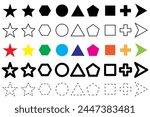 Colorful basic shapes set. Filled and outlined icons. Directional arrows. Vector illustration. EPS 10.