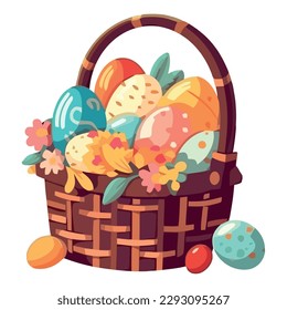 Colorful basket celebrates Easter over white