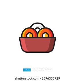 Colorful Basket Filled with Fresh Red and Orange Fruit Icon Representing Healthy Snack Options