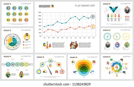 Colorful basketball and finance concept infographic charts set. Business design elements for presentation slide templates. For corporate report, advertising, leaflet layout and poster design.