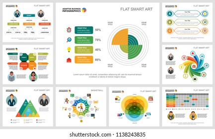 Colorful basketball or finance concept infographic charts set. Business design elements for presentation slide templates. Can be used for annual report, advertising, flyer layout and banner design.