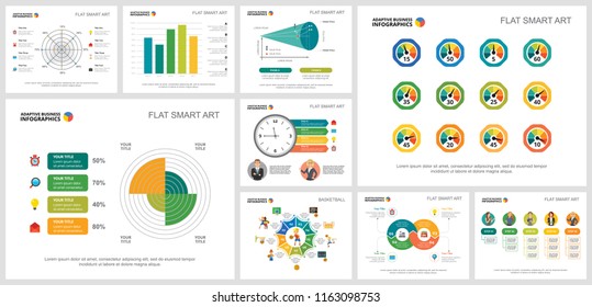 Colorful basketball or marketing concept infographic charts set. Business design elements for presentation slide templates. Can be used for financial report, workflow layout and brochure design.