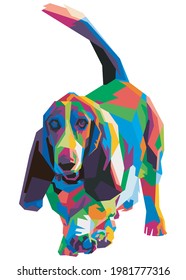 colorful basset hound dog head with cool isolated pop art style backround. WPAP style