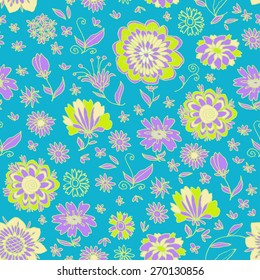 Colorful batik seamless pattern with flowers in vector. Elegant background for wrapping paper, wallpaper, textile, curtains, upholstery, web site, print. Endless texture. All objects are editable