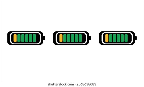 Colorful battery charge indicator icons depicting phone charge levels on a white background