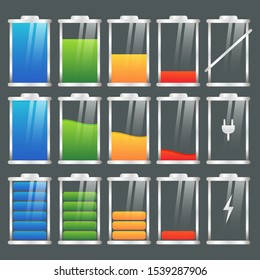 Colorful battery charge indicator set icon