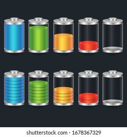 Colorful battery charge indicator set icon