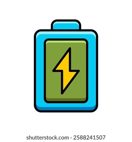 Colorful Battery Icon Depicting Energy with Lightning Bolt Symbol