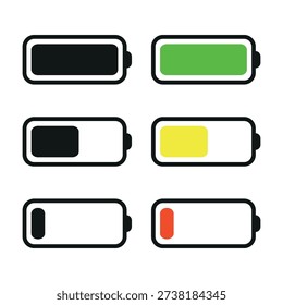 Colorful battery status indicator set showing different power charge levels