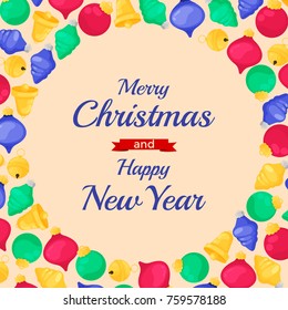 Colorful baubles. Christmas banner template. Winter holiday design element. New year object. Cartoon style vector illustration.