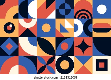 Colorido fondo bauhaus. Patrón mosaico. Diseño geométrico de moda. Diseño abstracto moderno. Material vectorial