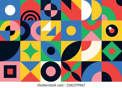 Colorful bauhaus background. Mosaic pattern. Trendy geometric design. Modern abstract design. Vector stock