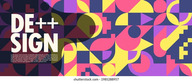 Colorful Bauhaus style Abstract Banner Template with Dummy Text for Web Design, Landing page, and Print Material. vector background.