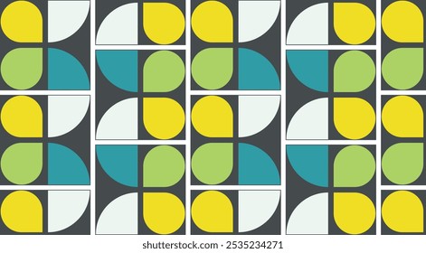 Colorful bauhaus style seamless geometric pattern. Perfect for printing, design backgrounds, wallpaper and tiles, gift wrapping