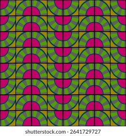 Colorful bauhaus-style abstract geometric pattern. Pop art illustration. op art wallpaper. Radius round tile. Japanese Chinese pattern. Memphis style