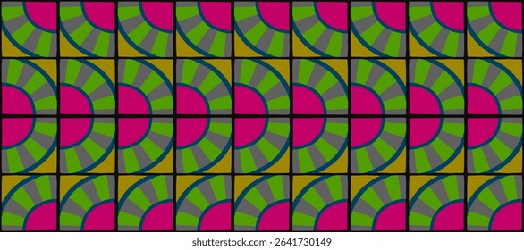 Colorful bauhaus-style abstract geometric pattern. Pop art illustration. op art wallpaper. Radius round tile. Japanese Chinese pattern. Memphis style