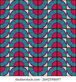 Colorful bauhaus-style abstract geometric pattern. Pop art illustration. op art wallpaper. Radius round tile. Japanese Chinese pattern. Memphis style