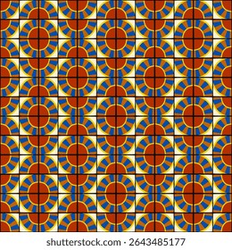 Padrão geométrico abstrato colorido estilo bauhaus. Ilustração da arte pop. papel de parede da arte op. Ladrilho redondo com raio. Padrão chinês japonês. Estilo de Memphis
