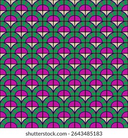 Padrão geométrico abstrato colorido estilo bauhaus. Ilustração da arte pop. papel de parede da arte op. Ladrilho redondo com raio. Padrão chinês japonês. Estilo de Memphis