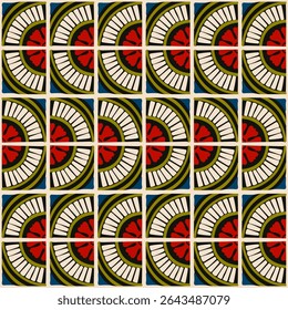 Padrão geométrico abstrato colorido estilo bauhaus. Ilustração da arte pop. papel de parede da arte op. Japonês chinês, africano, marroquino. Estilo Memphis. Raio em volta azulejo, talavera, azulejos espanhóis