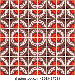 Colorful bauhaus-style abstract geometric pattern. Pop art illustration. op art wallpaper. Japanese Chinese, African, Moroccan pattern. Memphis style. Radius round azulejo, talavera, spanish tiles