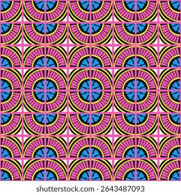 Padrão geométrico abstrato colorido estilo bauhaus. Ilustração da arte pop. papel de parede da arte op. Japonês chinês, africano, marroquino. Estilo Memphis. Raio em volta azulejo, talavera, azulejos espanhóis