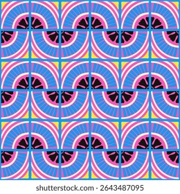 Padrão geométrico abstrato colorido estilo bauhaus. Ilustração da arte pop. papel de parede da arte op. Japonês chinês, africano, marroquino. Estilo Memphis. Raio em volta azulejo, talavera, azulejos espanhóis