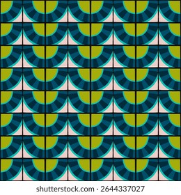 Colorful bauhaus-style abstract geometric pattern. Pop art illustration. op art wallpaper. Japanese Chinese, African, Moroccan pattern. Memphis style. Radius round azulejo, talavera, spanish tiles