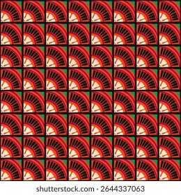 Padrão geométrico abstrato colorido estilo bauhaus. Ilustração da arte pop. papel de parede da arte op. Japonês chinês, africano, marroquino. Estilo Memphis. Raio em volta azulejo, talavera, azulejos espanhóis