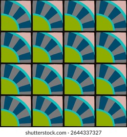 Colorful bauhaus-style abstract geometric pattern. Pop art illustration. op art wallpaper. Radius round tile. Japanese Chinese pattern. Memphis style