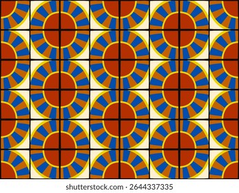 Patrón geométrico abstracto de estilo bauhaus colorido. Ilustración de arte Pop. Fondo de pantalla de arte op. Azulejo redondo de radio. Patrón chino japonés. Estilo de Memphis