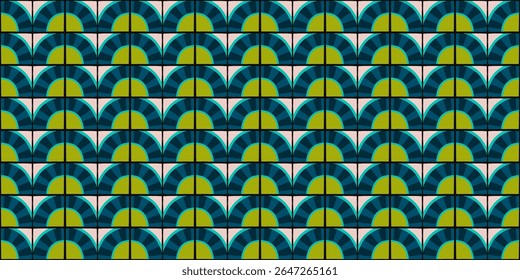 Colorful bauhaus-style abstract geometric pattern. Pop art illustration. op art wallpaper. Japanese Chinese, African, Moroccan pattern. Memphis style. Radius round azulejo, talavera, spanish tiles