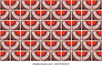 Colorful bauhaus-style abstract geometric pattern. Pop art illustration. op art wallpaper. Japanese Chinese, African, Moroccan pattern. Memphis style. Radius round azulejo, talavera, spanish tiles
