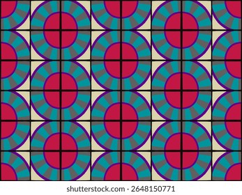 Colorful bauhaus-style abstract geometric pattern. Pop art illustration. op art wallpaper. Radius round tile. Japanese Chinese pattern. Memphis style