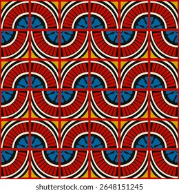 Padrão geométrico abstrato colorido estilo bauhaus. Ilustração da arte pop. papel de parede da arte op. Japonês chinês, africano, marroquino. Estilo Memphis. Raio em volta azulejo, talavera, azulejos espanhóis