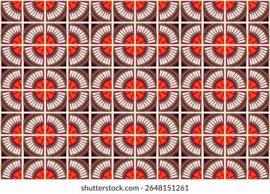 Colorful bauhaus-style abstract geometric pattern. Pop art illustration. op art wallpaper. Japanese Chinese, African, Moroccan pattern. Memphis style. Radius round azulejo, talavera, spanish tiles