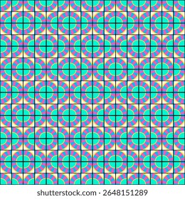 Colorful bauhaus-style abstract geometric pattern. Pop art illustration. op art wallpaper. Japanese Chinese, African, Moroccan pattern. Memphis style. Radius round azulejo, talavera, spanish tiles