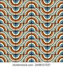 Colorful bauhaus-style abstract geometric pattern. Pop art illustration. op art wallpaper. Japanese Chinese, African, Moroccan pattern. Memphis style. Radius round azulejo, talavera, spanish tiles