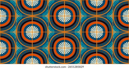 Padrão geométrico abstrato colorido estilo bauhaus. Ilustração da arte pop. papel de parede da arte op. Japonês chinês, africano, marroquino. Estilo Memphis. Raio em volta azulejo, talavera, azulejos espanhóis