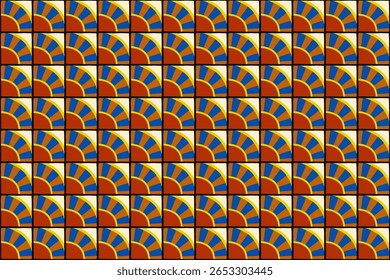 Padrão geométrico abstrato colorido estilo bauhaus. Ilustração da arte pop. papel de parede da arte op. Japonês chinês, africano, marroquino. Estilo Memphis. Raio em volta azulejo, talavera, azulejos espanhóis