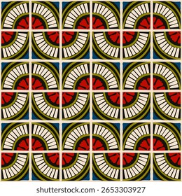 Padrão geométrico abstrato colorido estilo bauhaus. Ilustração da arte pop. papel de parede da arte op. Japonês chinês, africano, marroquino. Estilo Memphis. Raio em volta azulejo, talavera, azulejos espanhóis