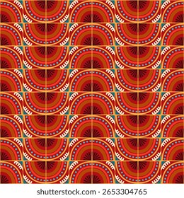 Padrão geométrico abstrato colorido estilo bauhaus. Ilustração da arte pop. papel de parede da arte op. Japonês chinês, africano, marroquino. Estilo Memphis. Raio em volta azulejo, talavera, azulejos espanhóis